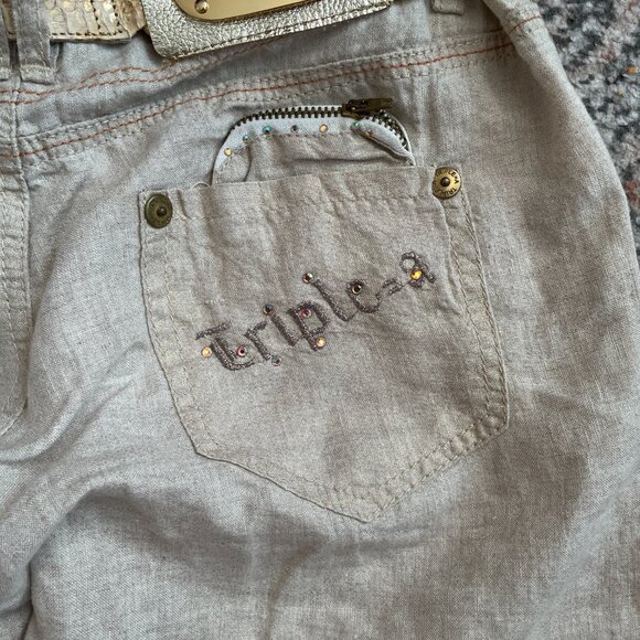 Vintage Womens Wide Leg Pants Beige Size 42 Triple=A Gold Belt Boho Lagenlook - Picture 9 of 16